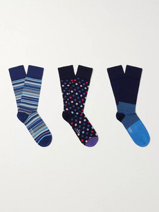 Paul Smith Three-pack Stretch Cotton-blend Socks In Blue