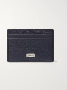 Hugo Boss Crosstown Full-grain Leather Cardholder With Money Clip In Blue