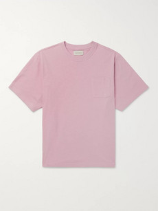 Oliver Spencer Warren Grosgrain-trimmed Mélange Cotton-jersey T-shirt In Pink