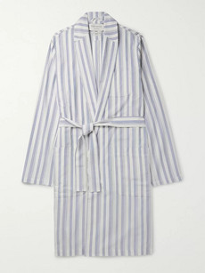 Oliver Spencer Loungewear Striped Organic Cotton Robe In Blue