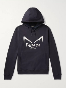 Fendi Logo-print Loopback Cotton-jersey Hoodie In Blue