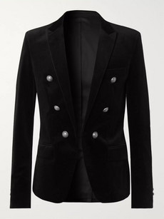 Balmain Black Slim-fit Cotton-velvet Blazer