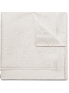 Berluti Scritto Mulberry Silk-jacquard Pocket Square In White