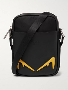 Fendi Appliquéd Nylon And Leather Messenger Bag In Black
