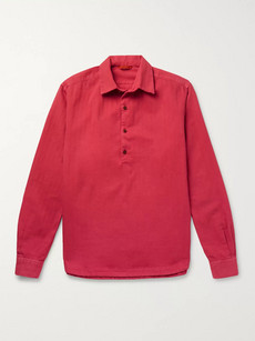 Barena Venezia Herringbone Cotton Half-placket Shirt In Red