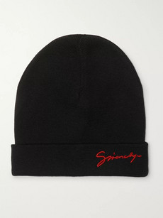 GIVENCHY LOGO-EMBROIDERED WOOL BEANIE
