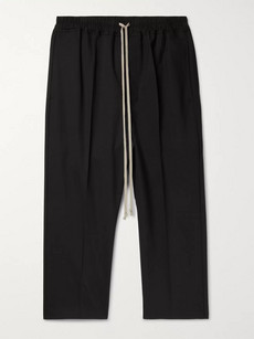 Rick Owens Tapered Cropped Stretch-virgin Wool Drawstring Trousers In Black