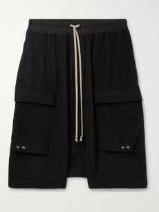 Rick Owens Pod Poplin-trimmed Brushed Virgin Wool-twill Cargo Shorts In Black