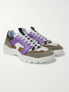AMI ALEXANDRE MATTIUSSI LUCKY 9 MESH, SUEDE AND LEATHER SNEAKERS