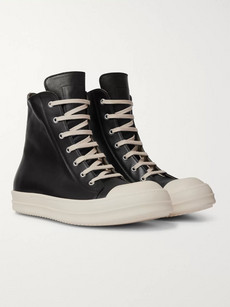 Rick Owens Destroyed Leather High-Top Sneakers In 91 Black Milk | ModeSens