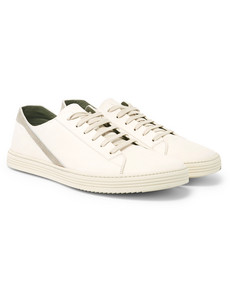 RICK OWENS GEOTRASHER SUEDE-TRIMMED LEATHER SNEAKERS