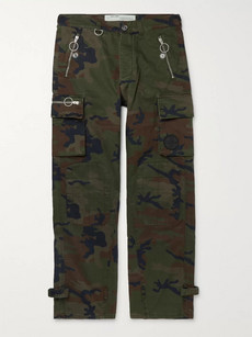 Off-white Logo-embellished Camouflage-print Cotton-twill Cargo Trousers In Green