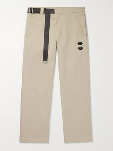 OFF-WHITE BELTED LOGO-TRIMMED COTTON-TWILL CHINOS