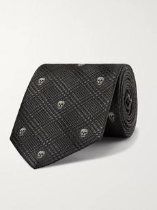 ALEXANDER MCQUEEN 8CM EMBROIDERED PRINCE OF WALES CHECKED SILK-JACQUARD TIE