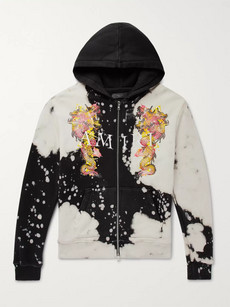 AMIRI LOGO-EMBROIDERED PRINTED LOOPBACK COTTON-JERSEY ZIP-UP HOODIE
