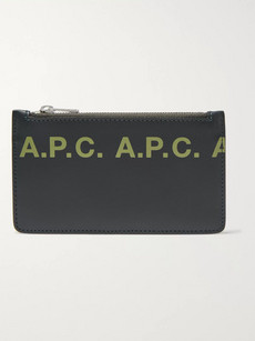 Apc Logo-print Leather Cardholder In Green