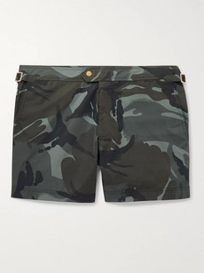Tom Ford Slim-fit Short-length Camouflage-print Swim Shorts In Green