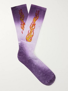 PALM ANGELS TIE-DYED INTARSIA STRETCH COTTON-BLEND SOCKS