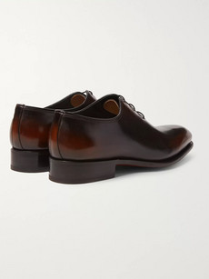Santoni Burnished-leather Oxford Shoes In Brown