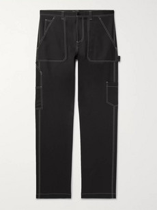Versace Contrast-stitched Wool-blend Trousers In Black
