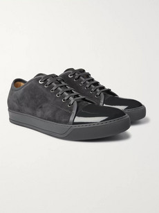 LANVIN CAP-TOE SUEDE AND PATENT-LEATHER SNEAKERS