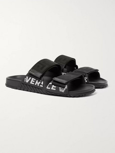 VERSACE LOGO-DETAILED WEBBING AND RUBBER SANDALS