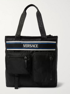 Versace Logo-detailed Nylon Tote Bag In Black