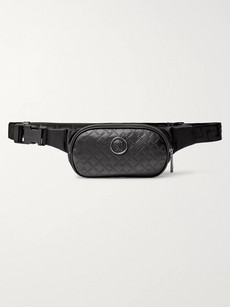 Versace Logo-appliquéd Leather And Canvas Belt Bag In Black