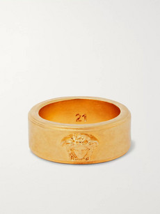 Versace Logo-detailed Gold-tone And Enamel Ring