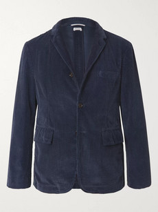 THOM BROWNE NAVY SLIM-FIT UNSTRUCTURED GARMENT-DYED COTTON-CORDUROY SUIT JACKET