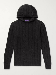 Ralph Lauren Slim-fit Cable-knit Cashmere Hoodie In Gray