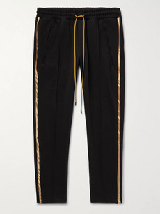 Rhude Black Traxedo Slim-fit Tapered Satin-trimmed Jersey Drawstring Trousers