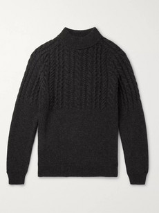 Incotex Cable-knit Wool And Cashmere-blend Mock-neck Sweater In Gray