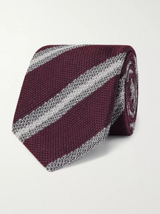 Brioni 8cm Striped Wool And Silk-blend Tie In Burgundy
