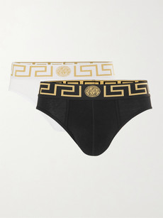 Versace Two-pack Logo-detailed Stretch-cotton Briefs In Multi