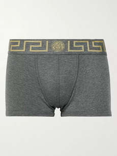 Versace Logo-jacquard Stretch-cotton Jersey Boxer Briefs In Gray