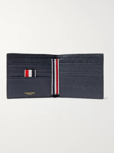 Thom Browne Striped Pebble-grain Leather Billfold Wallet In Blue