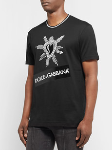 Dolce & Gabbana Velvet-trimmed Embroidered Logo-print Cotton-jersey T-shirt In Black