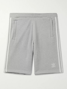 Adidas Originals Logo-embroidered Striped Mélange Loopback Cotton-jersey Shorts In Gray