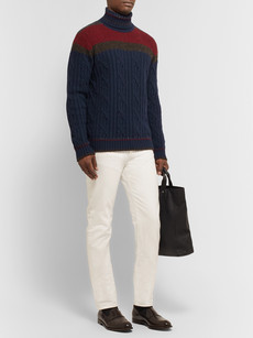 ETRO SLIM-FIT COLOUR-BLOCK CABLE-KNIT WOOL-BLEND ROLLNECK SWEATER