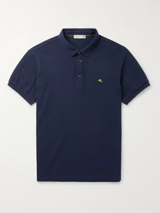 Etro Logo-embroidered Cotton-piqué Polo Shirt In Blue