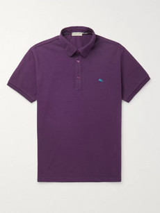 Etro Logo-embroidered Cotton-piqué Polo Shirt In Purple
