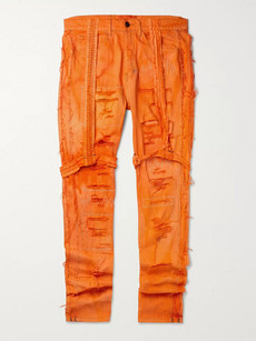 Ev Bravado Skinny-fit Strap-detailed Distressed Denim Jeans In Orange