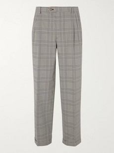 GUCCI GREY PLEATED PRINCE OF WALES CHECKED COTTON TROUSERS