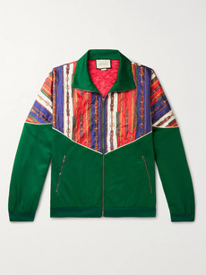 GUCCI OVERSIZED PRINTED SILK-TWILL AND TECH-JERSEY BOMBER JACKET