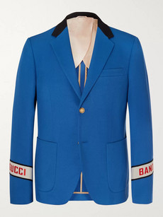 Gucci Blue Cambridge Logo-embroidered Cotton-twill Suit Jacket
