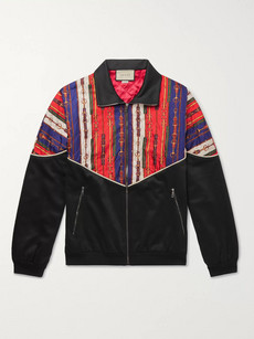 Gucci Printed Silk-twill And Tech-jersey Bomber Jacket In Black