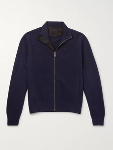 Prada Virgin Wool And Cashmere-blend Zip-up Cardigan In Navy | ModeSens