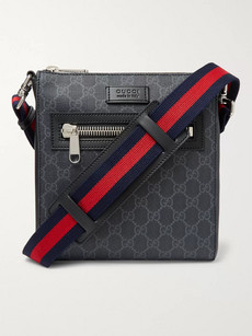 Gucci Leather-trimmed Monogrammed Coated-canvas Messenger Bag In Black