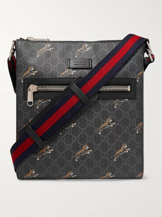 Gucci Leather-trimmed Monogrammed Coated-canvas Messenger Bag In Black